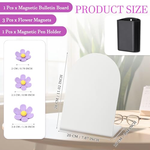 PATIKIL Magnetic Bulletin Board, Memo Magnet Display Stand Board with 3 Flower Magnets & Pen Holder for Home Office Kitchen Restaurant Cafe Supplies, White/Purple/Black - color: White/Purple/Black