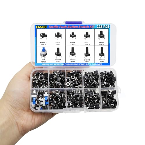228PCS 10 Values 6x6mm & 7x7mm Tactile Push Button Switch Assortment Kit 4 Pins Micro Momentary Tact Pushbutton Switches Set - style: 228 PCS 10 Values