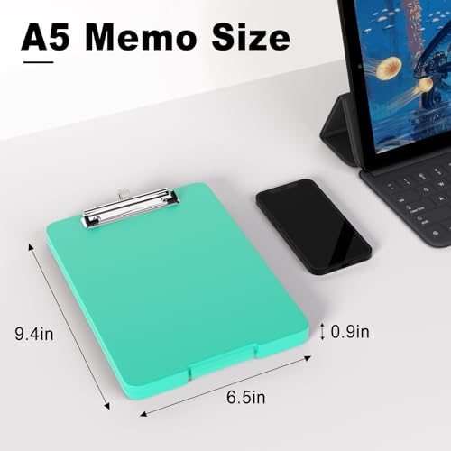 Hongri A5 Clipboard with Storage, Metal Retractable Pen Holder, Green - color: Green