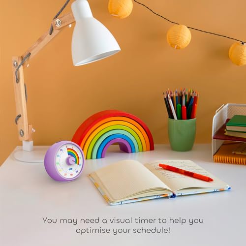 Visual Timer for Kids, 60-Minute Countdown for Classroom Office Kitchen, Desk Timer Kids Time Management Tools with Silent Operation, Pomodoro Timer Rainbow Pattern Purple - color: Purple