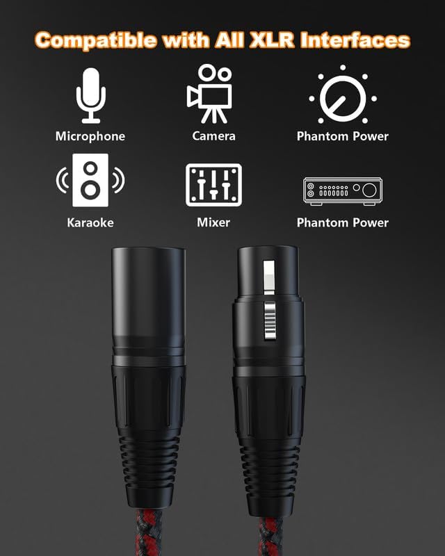 XLR Cables 2ft 2 Pack,XLR Male to Female Microphone Patch Cable - color: Black-Red, size: 2 Feet