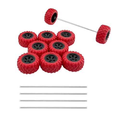 10PCS Toy Wheel Model Car Rubber Tire Wheel with 5PCS Shaft Round Rod Axles for RC Car Truck Robot DIY Model Building Parts (2x33mm Red) - style: 2x33mm Red