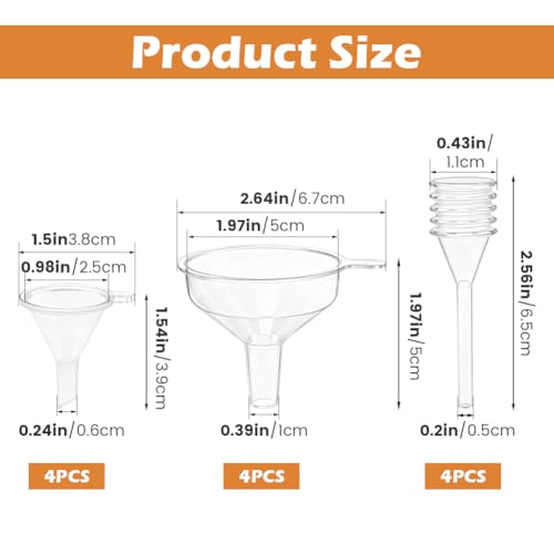 Small Funnel Kit 12 Pack, 3 Sizes Tiny Funnels for Filling Small Bottles