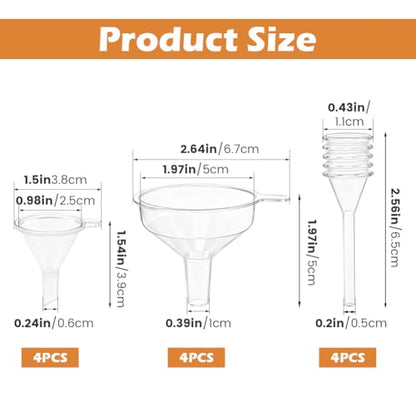 Small Funnel Kit 12 Pack, 3 Sizes Tiny Funnels for Filling Small Bottles