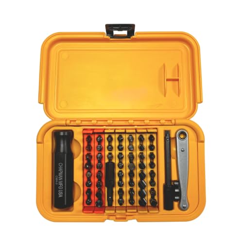 Chapman MFG 5575 Master Screwdriver Set - Includes Phillips, Metric, Slotted, SAE & Metric Hex Bits, Star Bits (for Torx Screws) - Complete Set Offers 51 USA Made Insert Bits & 300+ Combinations - size: 64 Piece - Yellow