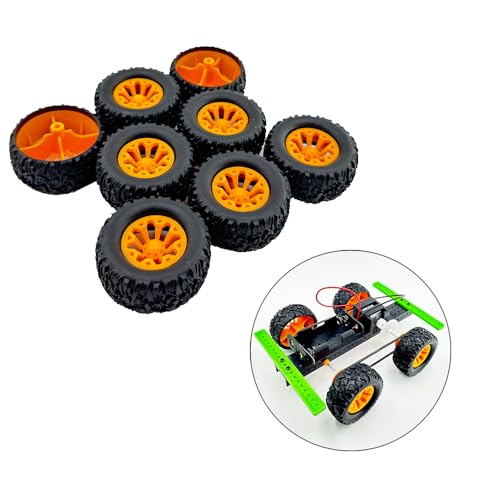 8PCS Toy Car Wheel Toy Car Rubber Tire Wheel with Metal Shaft Axles for RC Car Truck DIY Model Toy Building Project (2x44mm Orange) - style: 2x44mm Orange