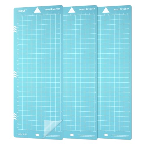 Likcut Light Grip 4.5" x 12" Cutting Mat for Glee S501 Cutter, Precision Adhesive Sticky Blue Quilting Replacement Cut Mats Accessories, DIY Cardstock, Vinyl Craft Easy-to-Clean Cutting Mats, 3 Packs - color: Blue, size: 12"L x 4.5"W