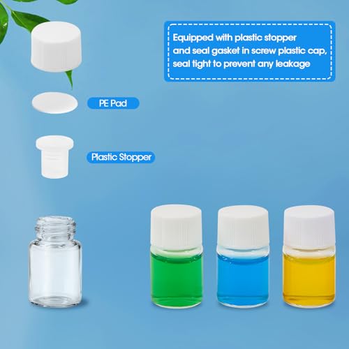 12PCS 2ml Clear Glass Small Vials with White Screw Caps & Plastic Stoppers - color: CLEAR, size: 2ml