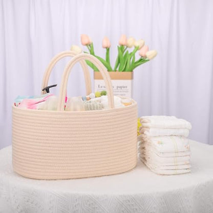 COMSE Baby Diaper Caddy Organizer with Handles, Cotton Rope, Beige - color: Beige, size: Regular