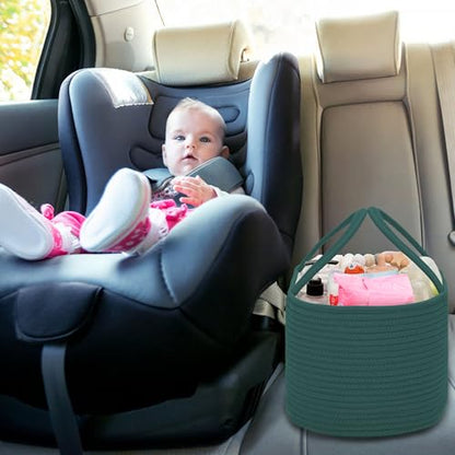COMSE Baby Diaper Caddy Organizer with Handles, Cotton Rope, Dark Green - color: Dark Green, size: Regular