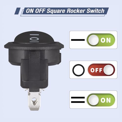 VEXUNGA Round Rocker Switch 3 Pin Circle Switches Square On Off On 6A 250V 10A 125V AC Black Round Toggle Switch Square for Car Marine Boat (Pack of 10pcs) - style: 10Pcs 3 Pin ON/OFF/ON - Black