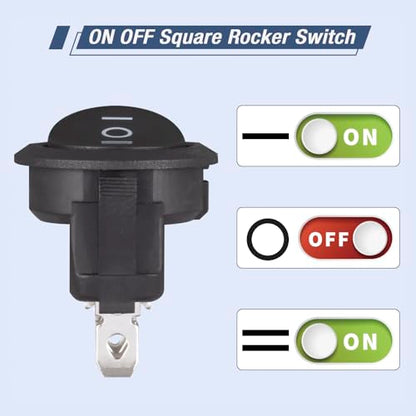 VEXUNGA Round Rocker Switch 3 Pin Circle Switches Square On Off On 6A 250V 10A 125V AC Black Round Toggle Switch Square for Car Marine Boat (Pack of 10pcs) - style: 10Pcs 3 Pin ON/OFF/ON - Black