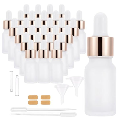 30 Pack 10ml Frosted Glass Dropper Sample Bottles, Rose Golden Caps - color: Frosted, size: 10mL-30pcs
