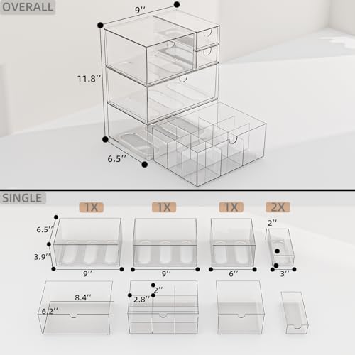 Clear 5-Drawer Stackable Desk Organizer Storage Set - size: 5 drawer clear