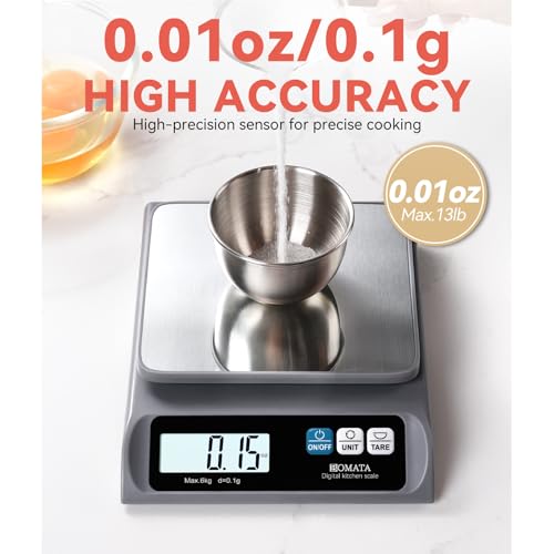BOMATA 13lb/0.1g Precision Digital Food Scale for Kitchen, Grams and Ounces - color: Grey Rechargeable