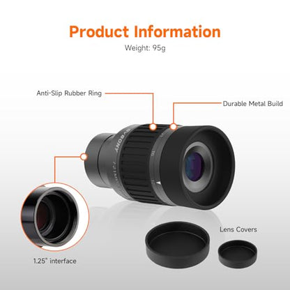 SVBONY SV135 1.25” Telescope Eyepiece, 7-21mm Zoom Eyepiece, 36-52° FOV - size: 36-52°