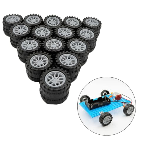 30PCS Toy Car Wheel 2mm Dia Plastic Car Wheel with Metal Shaft Axles for RC Car Truck Robot DIY Model Toy Building Projects (Style 3) - style: Style 3