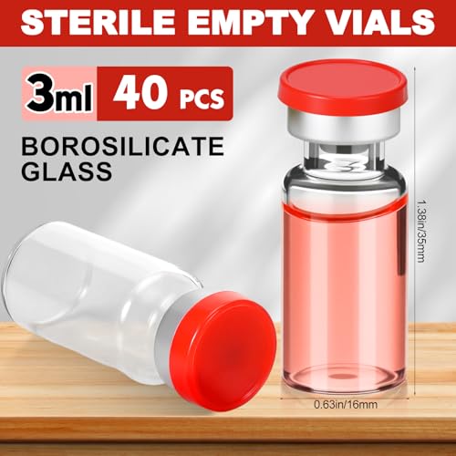 40 Pcs 3ml Sterile Vials Empty Vials for Injection, Red Lid - color: Red Lid