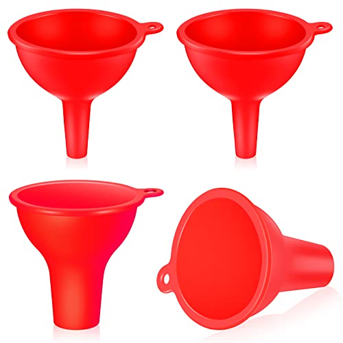 Silicone Funnels 4 Pieces Wide Mouth Funnel Small and Large, Red