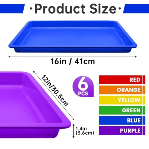 6 Pack Extra Large Plastic Art Trays 16 x 12 x 1.4 Inch for Classroom,6 Colors Stackable Craft Trays,Colorful Activity Serving Tray for Kid Painting,Organizer,Project,Jewelry Beads Sorting