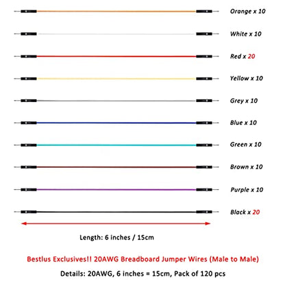 Breadboard Jumper Wires 20AWG, Bestlus Exclusives Male to Male Jumper Cable Wires M/M 15CM 10 Colors Pack of 120 Square Head 0.1'' (15CM, M/M) - color: Male-Male, 15CM, size: 15CM / 6''