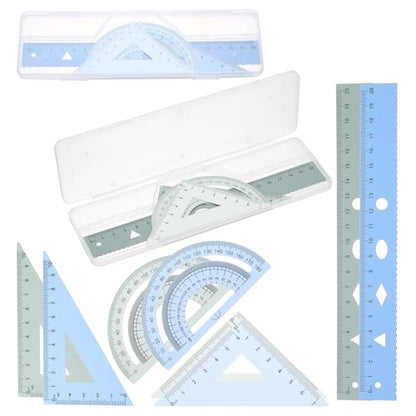 PATIKIL Geometry Set, 8" Aluminum Ruler & 2 Triangles, Metal Protractor - color: Gradient Green/Gradient Blue, size: 8 Inch