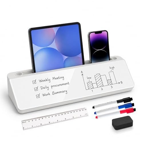 Glass Desktop Whiteboard,Dry Erase Board Buddy Keyboard Stand - color: White