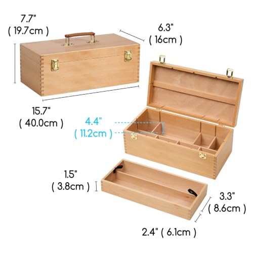 MEEDEN Portable Sturdy Wood Tool Box: Large Artist Storage Box with Handle - color: Natural, size: Large
