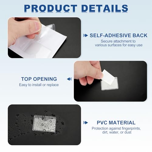 MECCANIXITY Self-Adhesive Card Pockets 1.1" x 1" Clear Horizontal Pocket Label Holders Plastic Card Sleeves with Top Open for Library Storage Bins Loading, Pack of 25 - size: 1.1" x 1", style: Horizontal