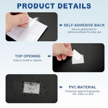 MECCANIXITY Self-Adhesive Card Pockets 1.1" x 1" Clear Horizontal Pocket Label Holders Plastic Card Sleeves with Top Open for Library Storage Bins Loading, Pack of 25 - size: 1.1" x 1", style: Horizontal