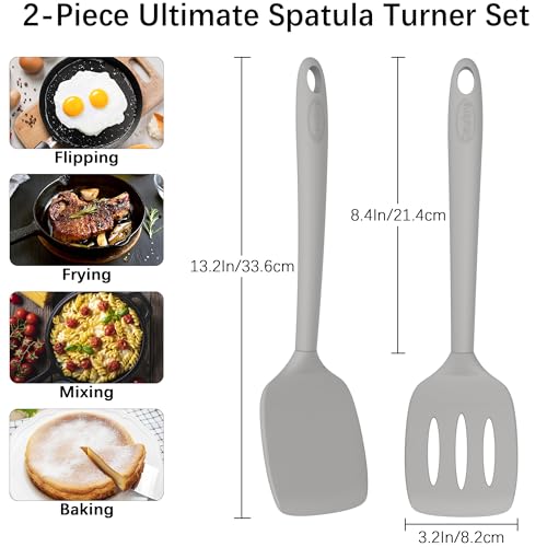 Coukre 2 Pack Silicone Spatula Set,High Heat Resistant, BPA-Free - color: PureGray-A
