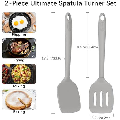 Coukre 2 Pack Silicone Spatula Set,High Heat Resistant, BPA-Free - color: PureGray-A