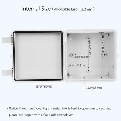 Junction Box, ABS Plastic IP65 Waterproof Dustproof Universal Electrical Enclosure Hinged Shell Outdoor and Indoor Usage Project Box, 5.9"x 5.9"x 3.5"(150x150x90mm), 2 Pack - size: 5.9" x 5.9"x 3.5" (2pc)