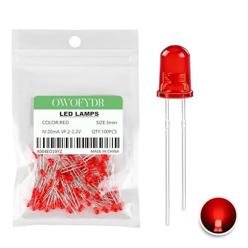 100-Pack 3mm Red Diffused LED Diodes, 2.0-2.2V 20mA - color: RED, size: 3MM