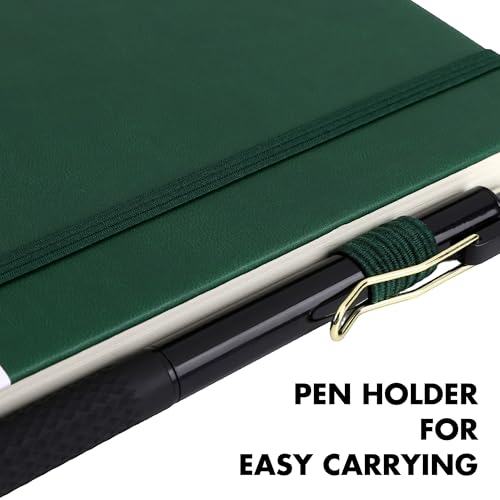 Aodaer 30 Set Lined Notebook Journals with Pens A5 Notebooks 100 GSM College Ruled Hardcover Notebook PU Leather Notepad with Pen Holder for Office School, 5.7 x 8.3 Inches, Dark Green - color: Dark Green
