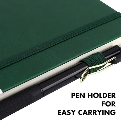 Aodaer 30 Set Lined Notebook Journals with Pens A5 Notebooks 100 GSM College Ruled Hardcover Notebook PU Leather Notepad with Pen Holder for Office School, 5.7 x 8.3 Inches, Dark Green - color: Dark Green