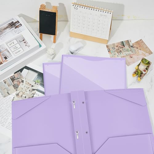 Henoyso 48 Pcs Plastic Folder with Clear Front Pocket and 3 Prongs Heavy Duty Plastic Folders with Card Slot Pocket Folders with Prongs for School Office Home(Light Purple) - color: Light Purple
