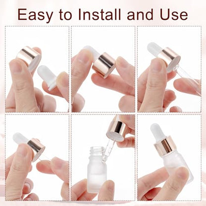 30 Pack 5ml Frosted Glass Dropper Sample Bottles, Rose Golden Caps - color: Frosted, size: 5mL-30pcs