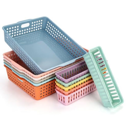 6 Pack Turn in Trays Classroom with 6Pcs Small Baskets, Plastic Classroom Storage Bins Paper Trays for Classroom,Teachers, Students(13.6”×10.6”×3.1”) - color: Boho