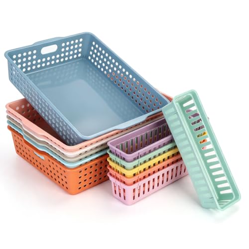 6 Pack Turn in Trays Classroom with 6Pcs Small Baskets, Plastic Classroom Storage Bins Paper Trays for Classroom,Teachers, Students(13.6”×10.6”×3.1”) - color: Boho