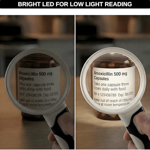 Lighted Magnifying Glass with 3 Interchangeable Lenses (2.5X, 6X, 16X) – Dual LED Handheld Magnifier for Reading Small Print, Books, Coins & Inspection – Ideal for Seniors & Low Vision - style: Interchangeable