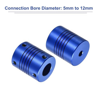 uxcell 2Pcs 5mm to 12mm Aluminum Alloy Shaft Coupling L30xD25 Flexible Coupler with Screws Beam for 3D Printer CNC Machine DIY Encoders and Motors Shaft,Blue - size: 5mm to 12mm