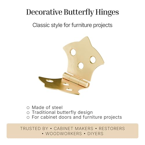 Brass Butterfly Hinges - 3-1/8" x 1-7/8" - Pack of 2 - Decorative Hinges for Cabinet Doors, Trunks and Boxes - BH10-SB (1) - color: Brass