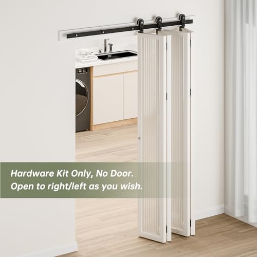 CCJH 12FT/144'' Sliding Bifold Barn Door Hardware kit Heavy Duty for 4 Doors(No Door，Hardware Only,All Doors Open to One Side - size: 12FT/144'' for 4 Doors(No Door，Hardware Only）