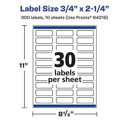 Avery® Printable Durable White Rectangle Labels, Sure Feed® Technology, 0.75" x 2.25", Print-to-the-Edge, Waterproof Labels, Laser & Pigment-Based Inkjet Compatible, 300 Total - style: 300 labels