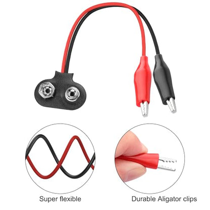 MEIRIYFA 9Volt Battery Snap Connector with Alligator Clips, 10 Pack Dual Alligator Clips to 9V Battery Snap Connector Wire Cables (18CM)