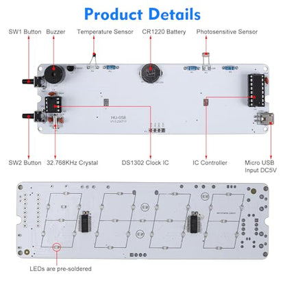 MiOYOOW RGB Digital Clock Soldering Kit, STEM Electronics Project for Teens - color: Colorful 4 Digit Clock Kit