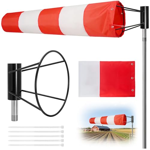 8" x 36" Heavy Duty Airport Windsock – Aviation Grade Orange Wind Direction Indicator with 8" Ball Bearing Frame – FAA Style Outdoor Industrial Windsock
