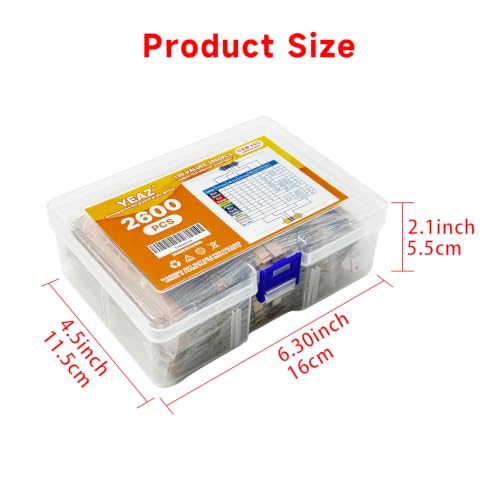 YEAZ 2600pcs 130 Values 1/2W Carbon Film Resistor Assortment Kit - size: 1/2W