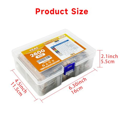 YEAZ 2600pcs 130 Values 1/2W Carbon Film Resistor Assortment Kit - size: 1/2W